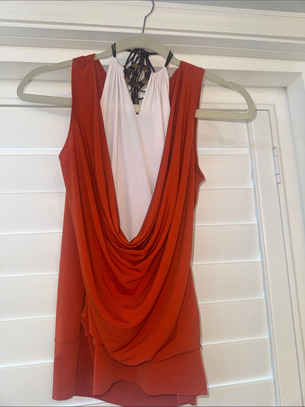 I.N. San Francisco Rust Red Draped Sleeveless Tunic with White Back Panel
